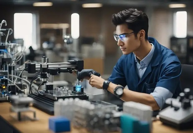 Ingeniero trabajando en laboratorio biomédico
